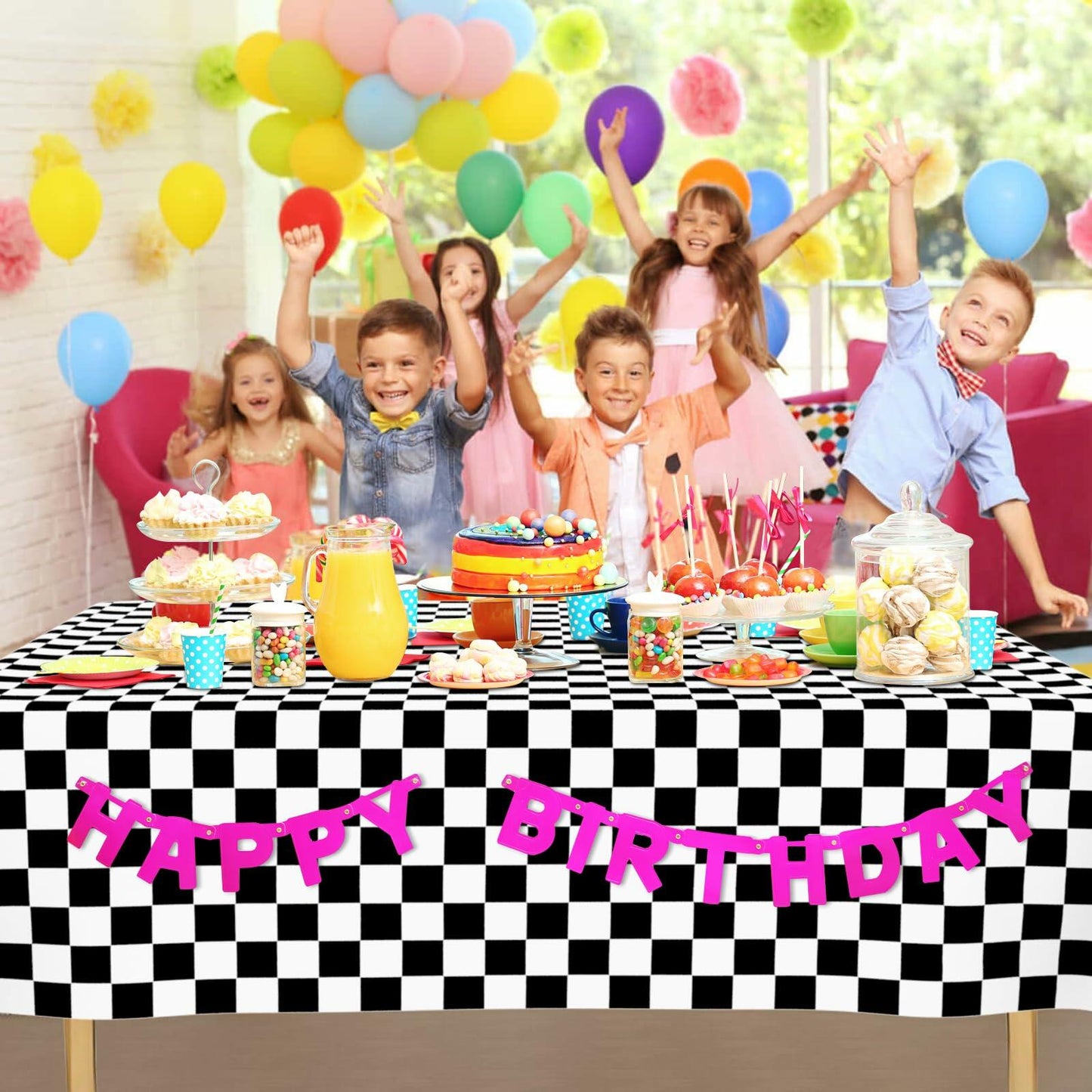 CINSOEN 4 Pack Black White Checkered Plastic Tablecloth 54x108in Rectangle