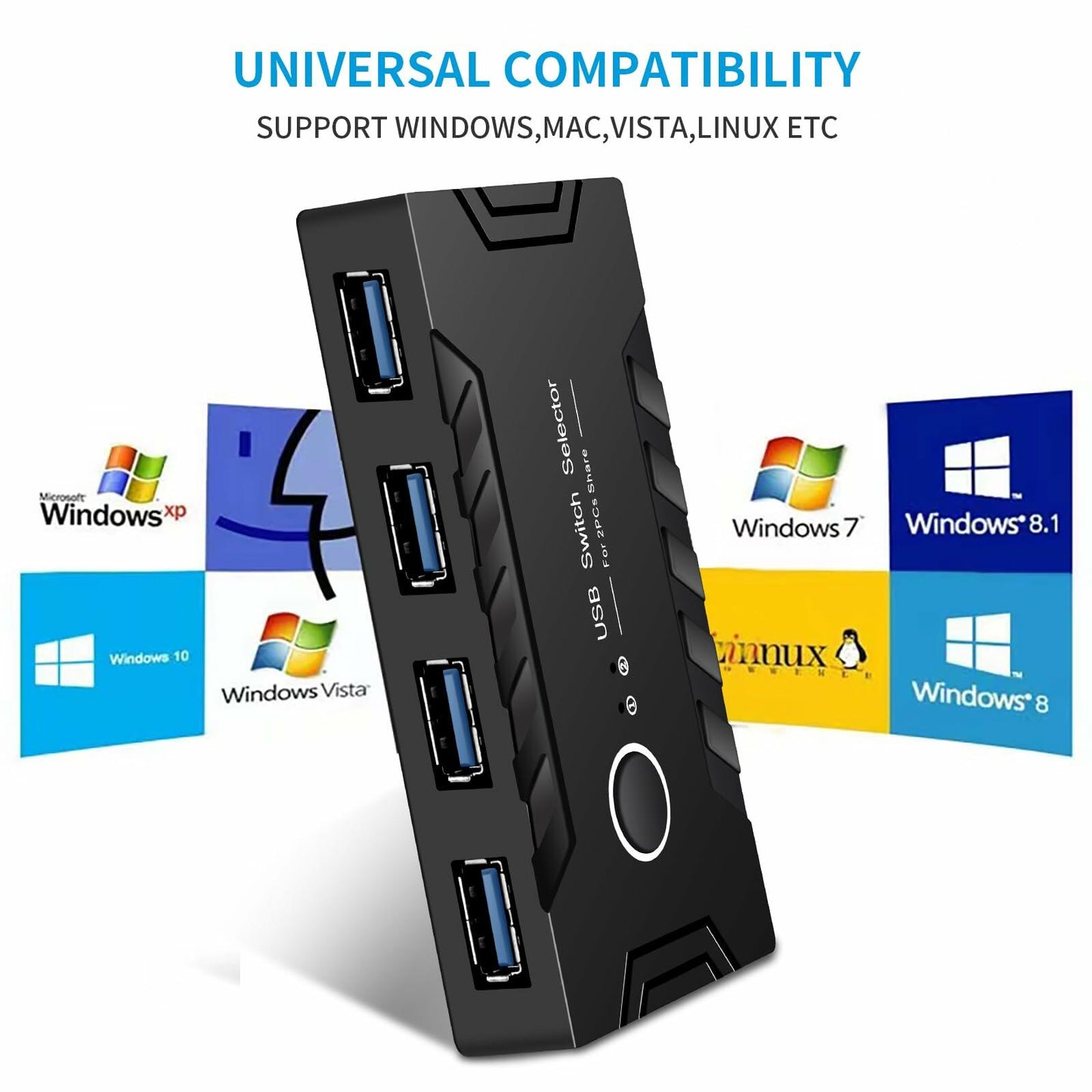 USB 3.0 KVM Switch 2 Computers Share 4 USB Devices One-Button + 2 USB Cables