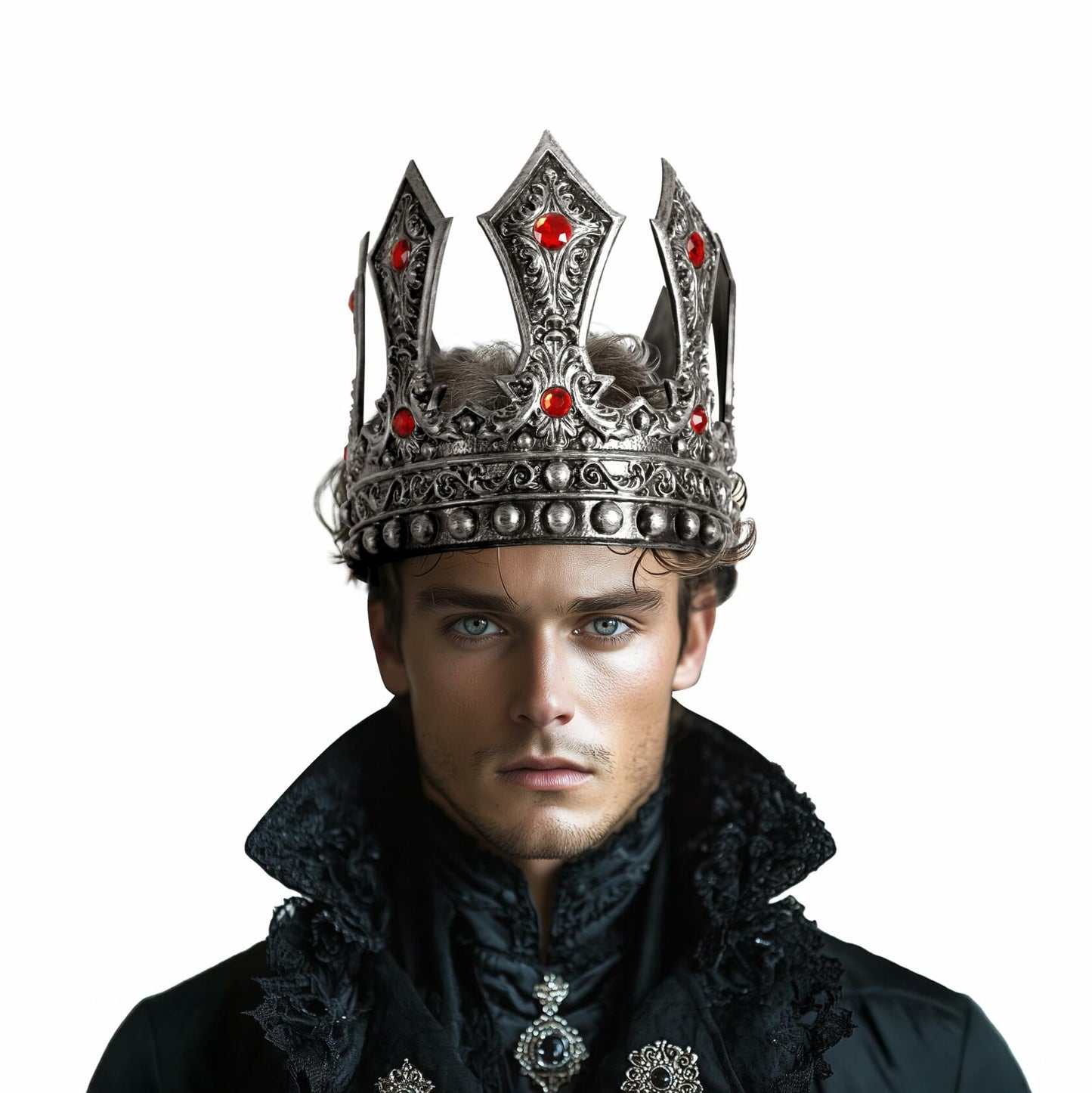 MCJC Medieval King Crown with Red Gems Adjustable Royal Tiara Bronze