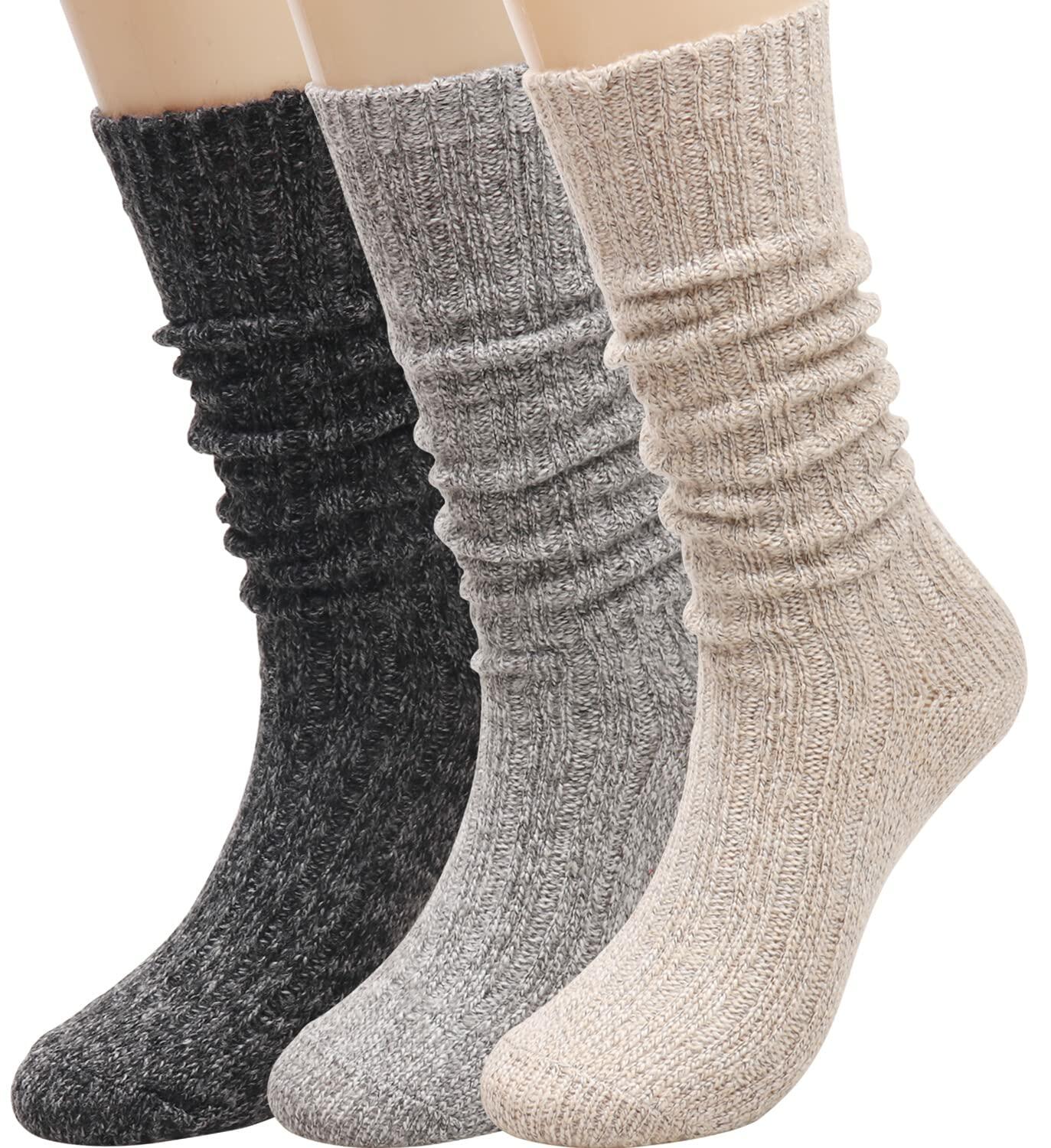 TINTAO Women Wool Cable Knit Knee High Boot Socks 3 Pairs Mixed Color Size 5-11