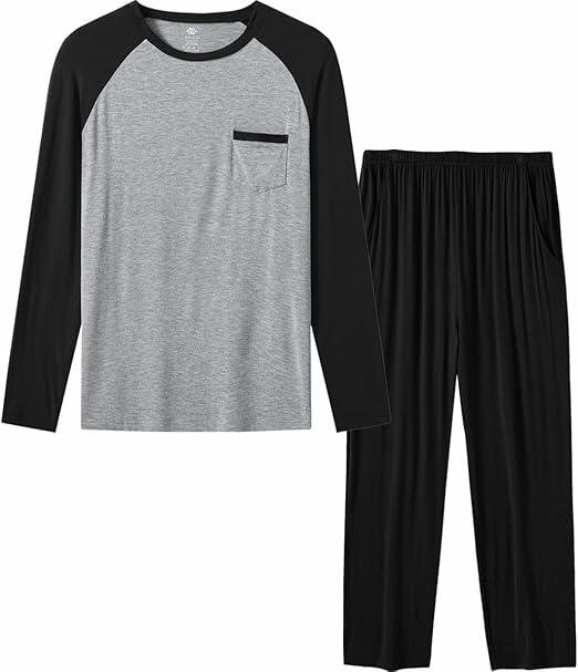 MoFiz Mens Long Sleeve Pajama Set Black Top & Pants 2 Piece Loungewear Size L