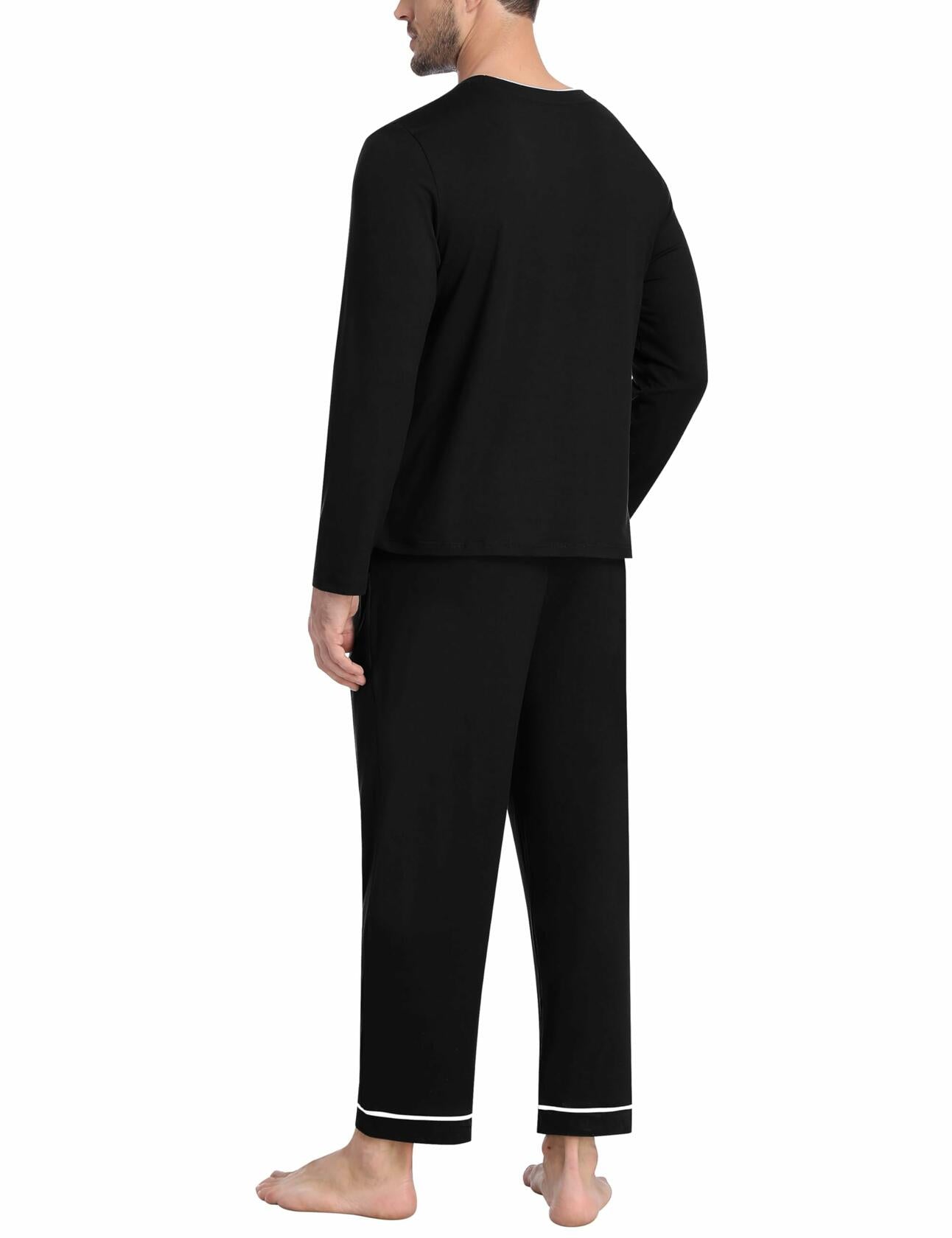 MoFiz Mens Long Sleeve Pajama Set Black Top & Pants 2 Piece Loungewear Size L
