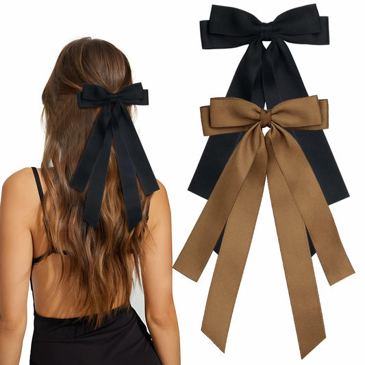 MIKONIKO Bow Hair Clips 2PCS Set Black Brown Ribbon Alligator Clip