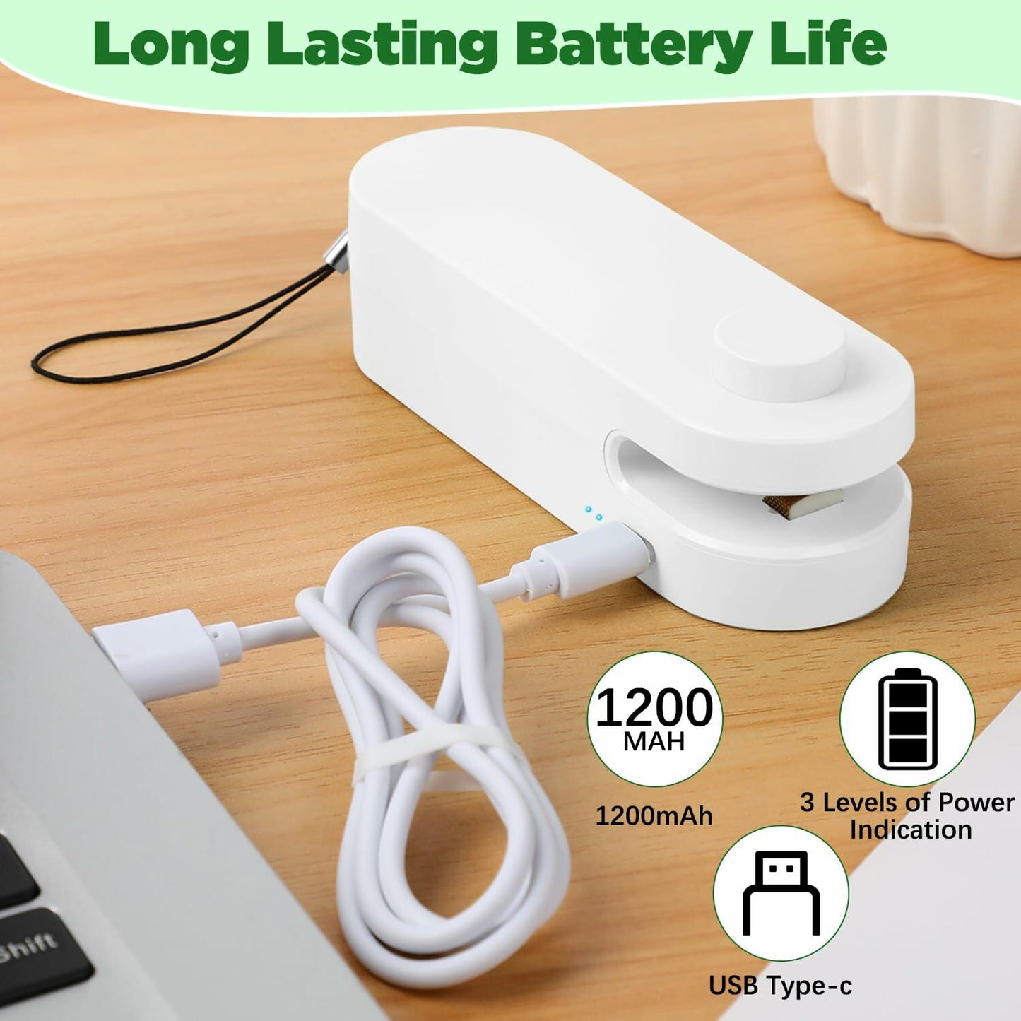 Daioai 2 in 1 USB Rechargeable Bag Cutter Sealer Portable Mini White