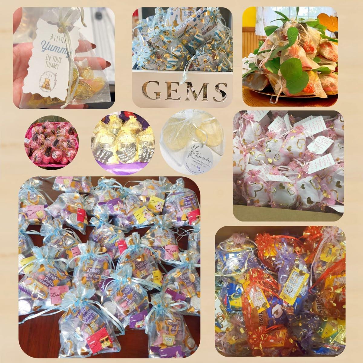 QIANHAILIZZ 100 pcs 3.5x4.7in Flower Heart Organza Gift Pouch Lilac Gold