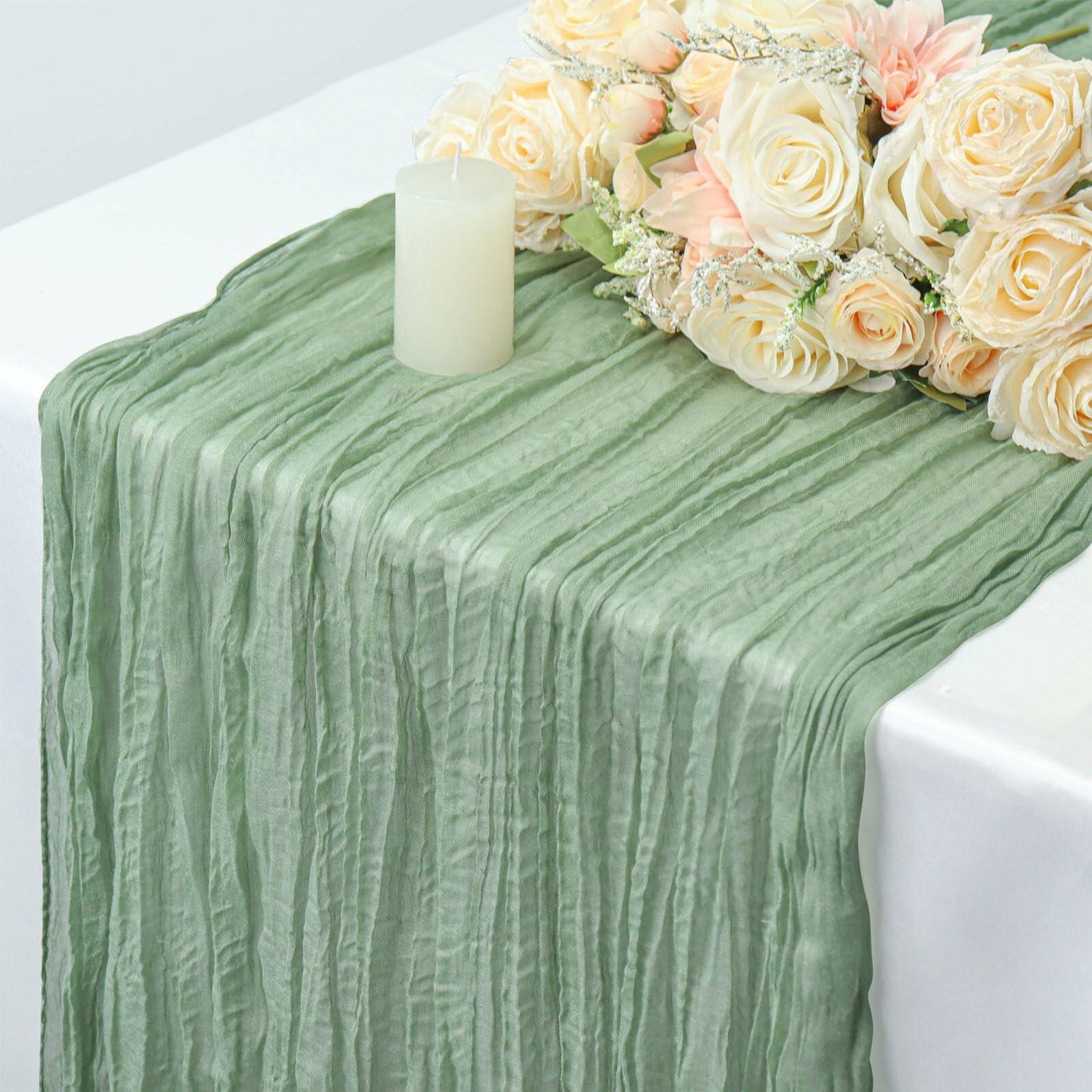 Fall Table Runner Cheesecloth 10FT Boho Rustic Gauze Sage Green 1 Pack