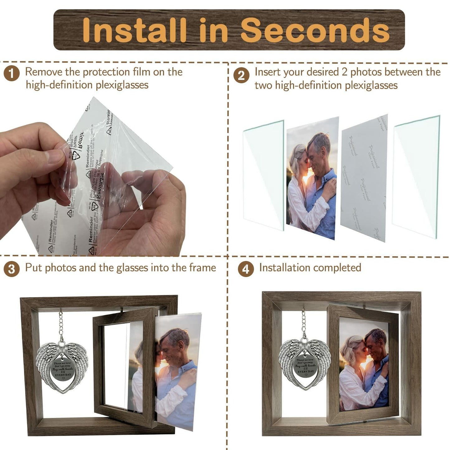 Mayamila Memorial Picture Frame 4x6 Brown Angel Wings Sympathy Gift