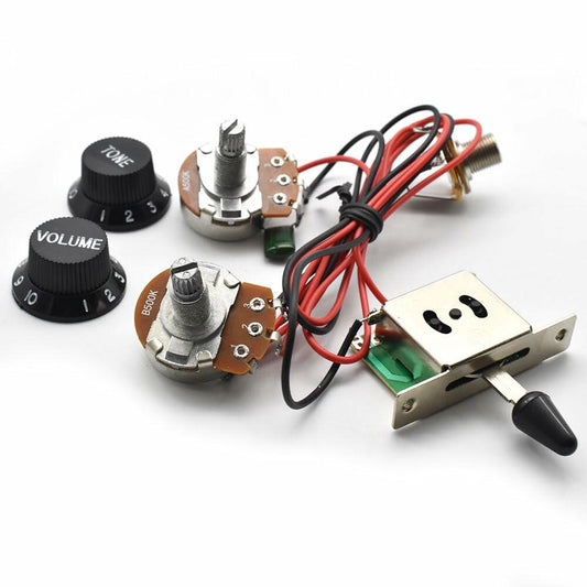 SoulDiM Guitar Wiring Harness Kit 500K Pots 5-Way Switch Black Knobs