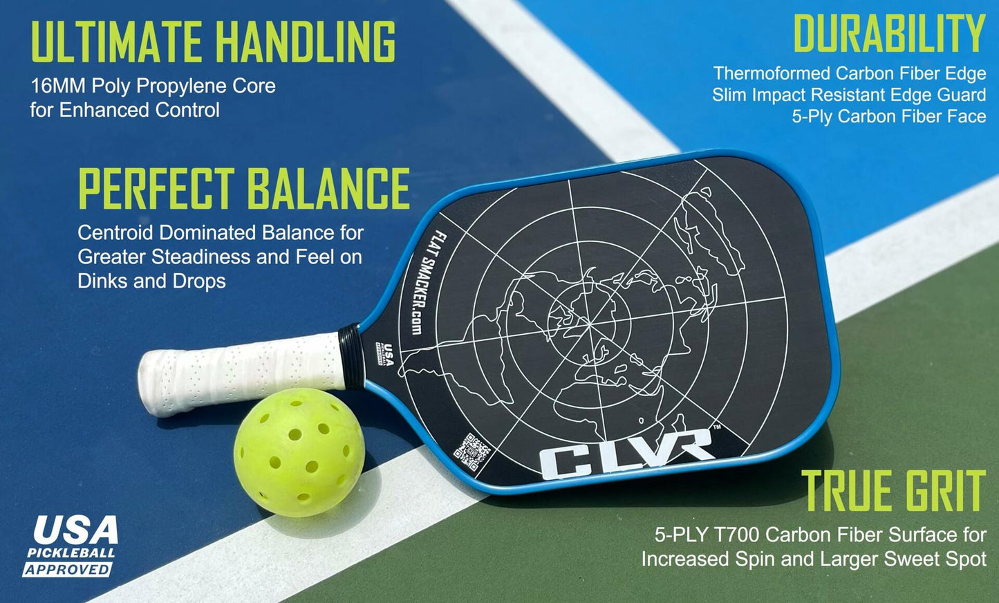 The Flat Smacker Raw Carbon Fiber Pickleball Paddle USAPA Approved