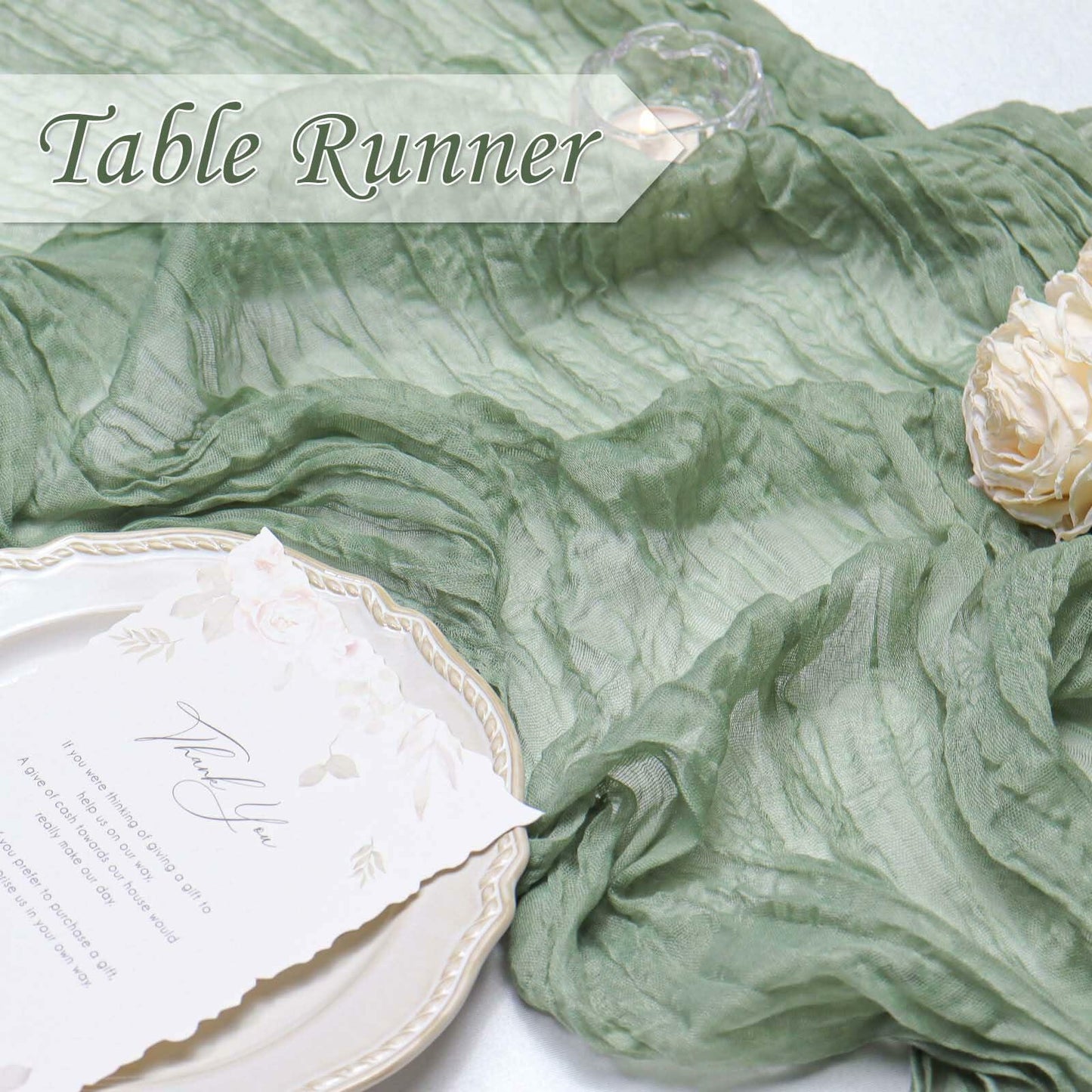 Fall Table Runner Cheesecloth 10FT Boho Rustic Gauze Sage Green 1 Pack