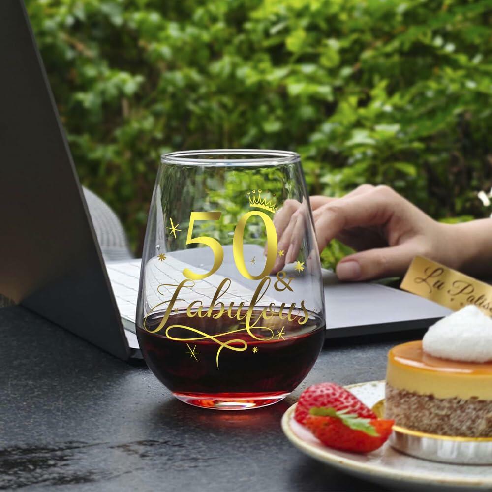 Vagafilla Stemless Wine Glass 15oz Glitter Gold Birthday Gift Transparent