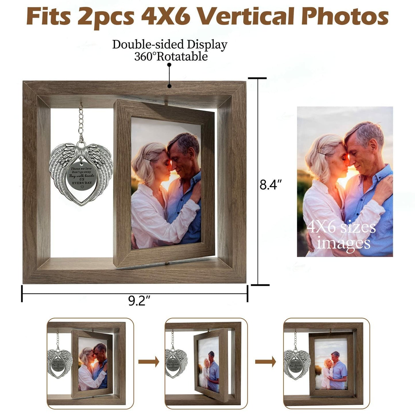 Mayamila Memorial Picture Frame 4x6 Brown Angel Wings Sympathy Gift