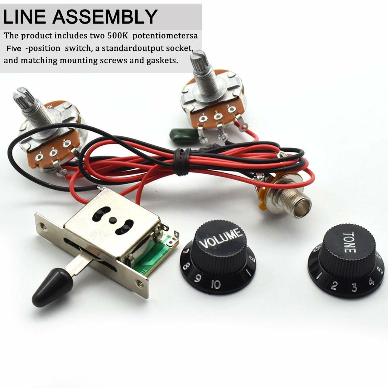 SoulDiM Guitar Wiring Harness Kit 500K Pots 5-Way Switch Black Knobs