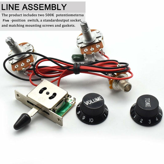 SoulDiM Guitar Wiring Harness Kit 500K Pots 5-Way Switch Black Knobs