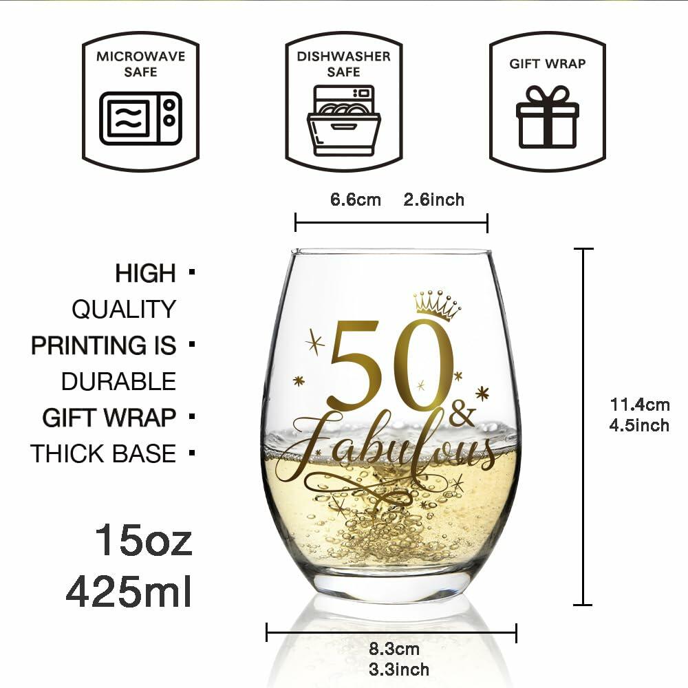 Vagafilla Stemless Wine Glass 15oz Glitter Gold Birthday Gift Transparent