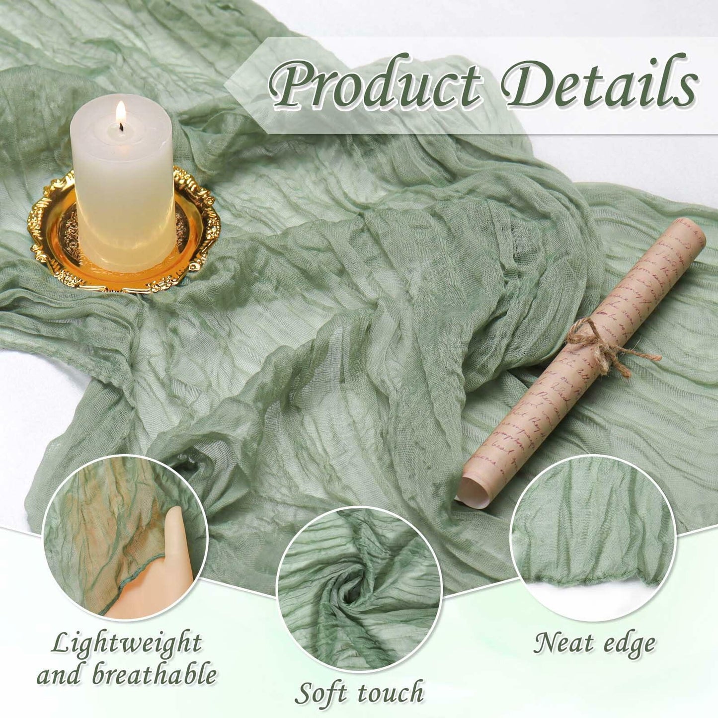 Fall Table Runner Cheesecloth 10FT Boho Rustic Gauze Sage Green 1 Pack