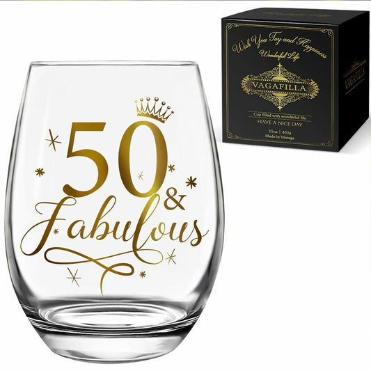 Vagafilla Stemless Wine Glass 15oz Glitter Gold Birthday Gift Transparent