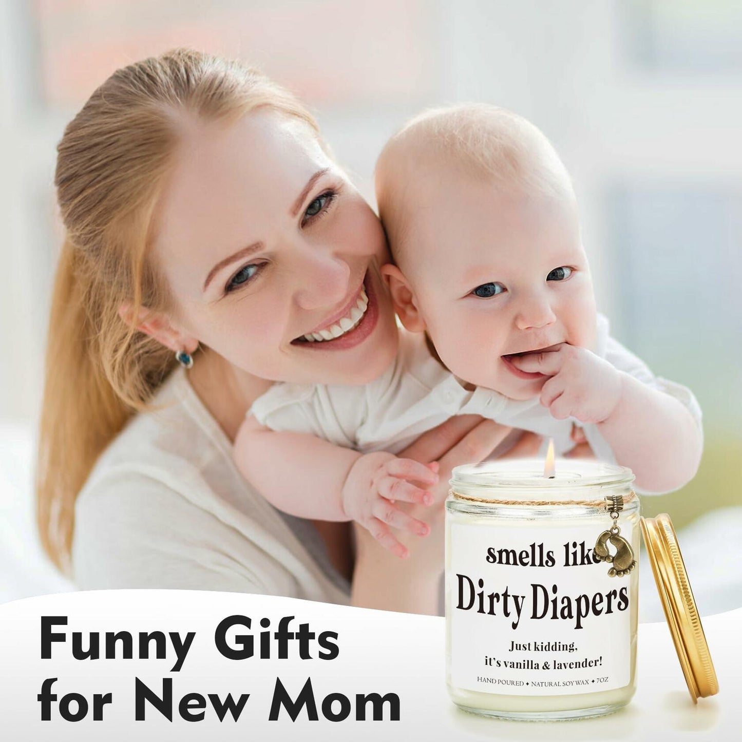 Ohmique Smells Like Dirty Diapers Candle Lavender Soy Wax 0.9lb Funny Gift