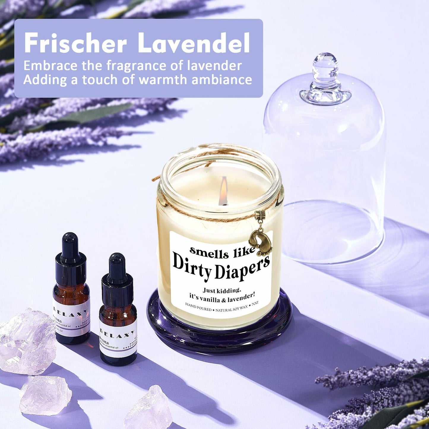 Ohmique Smells Like Dirty Diapers Candle Lavender Soy Wax 0.9lb Funny Gift