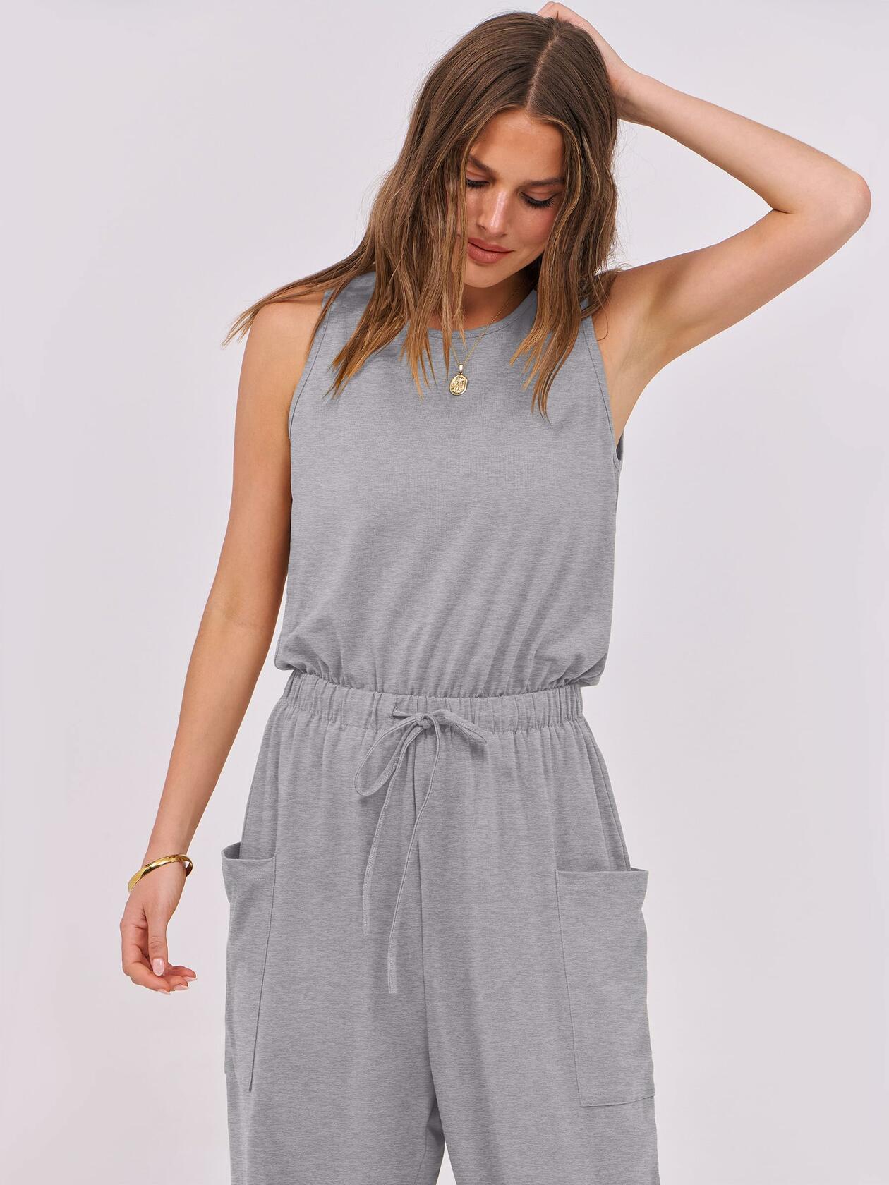 ANRABESS Women's Sleeveless Crewneck Jumpsuit Romper Grey Size Small