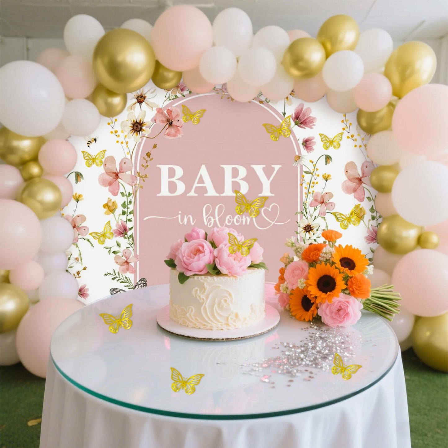 BACH AND BOUJEE Wildflower Baby in Bloom Backdrop Banner Pink Floral Decor