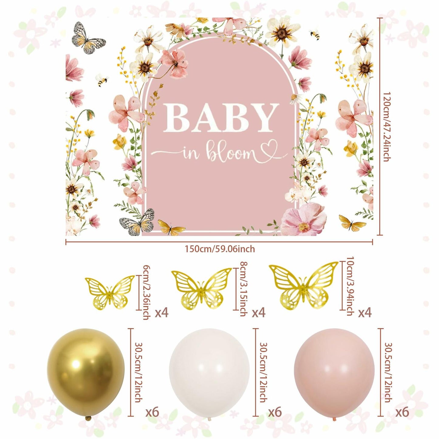 BACH AND BOUJEE Wildflower Baby in Bloom Backdrop Banner Pink Floral Decor