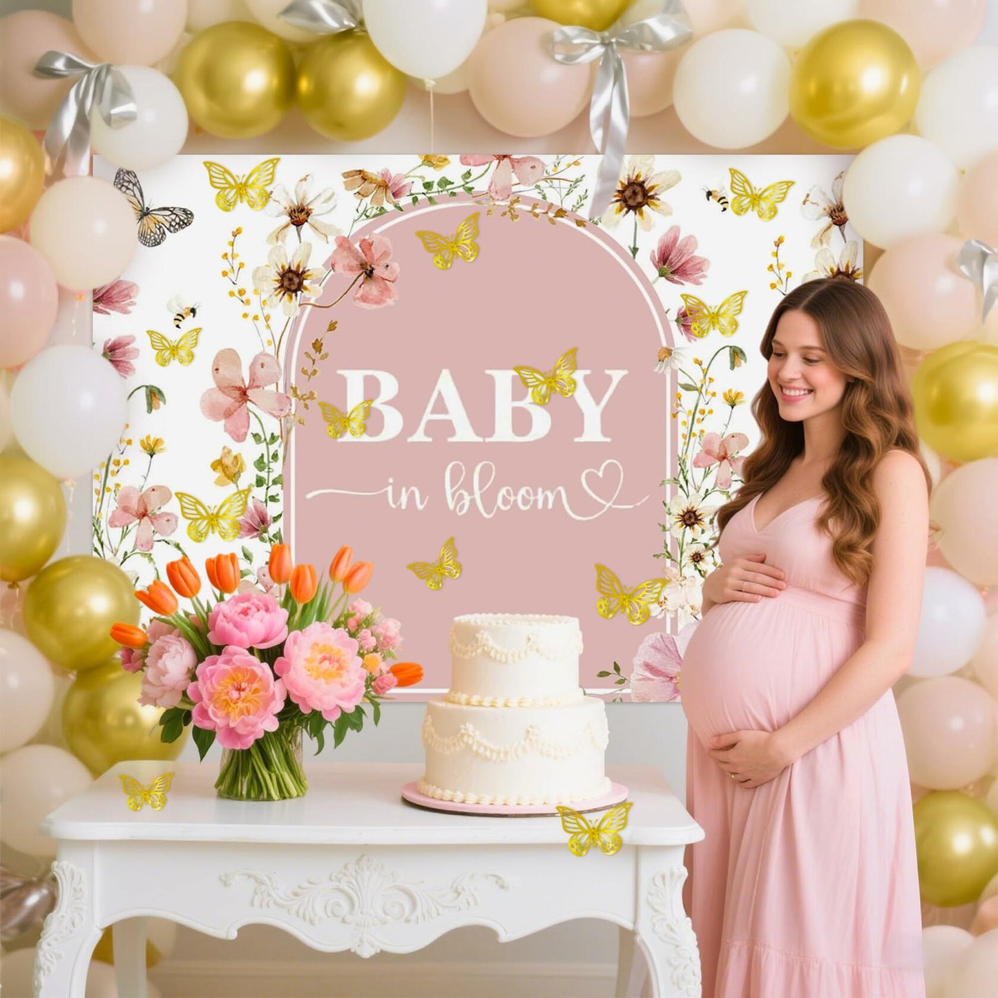 BACH AND BOUJEE Wildflower Baby in Bloom Backdrop Banner Pink Floral Decor