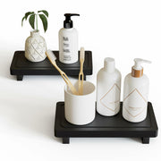ZGO Small Counter Set of 2 Decorative Vanity Tray Wooden Soap Holder Black