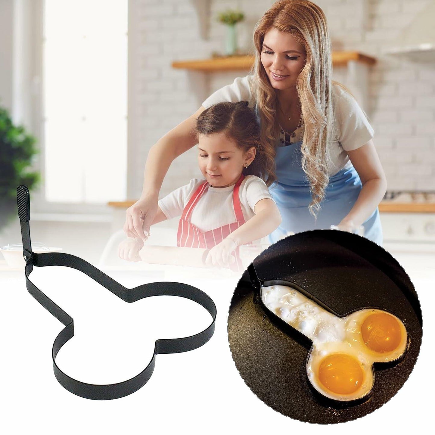 EVKILKJS Funny Egg Fryer Stainless Steel Non-Stick Mold Black Handle