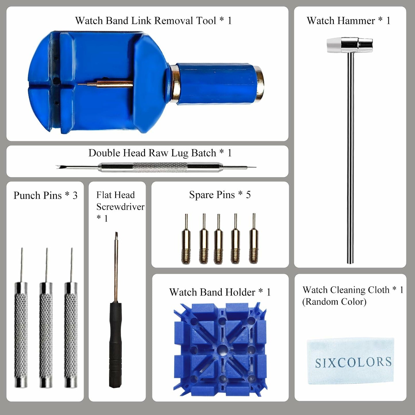 SIXCOLORS Watch Link Band Pin Removal Tool Kit with Spring Bar Tool Blue