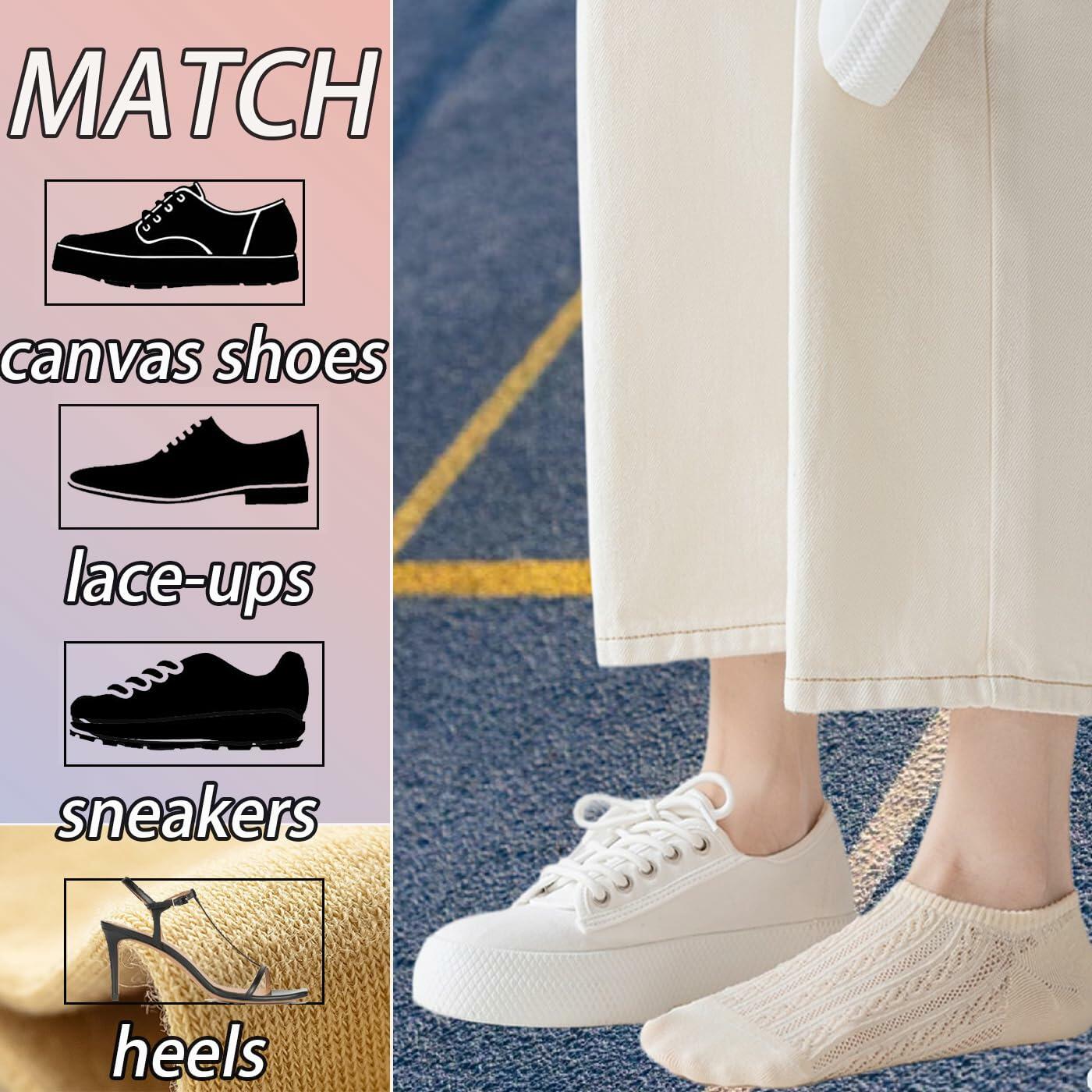 CHUNFO Womens No Show Socks Antislip Seamless Cushioned 5 Pairs Size 5.5-10