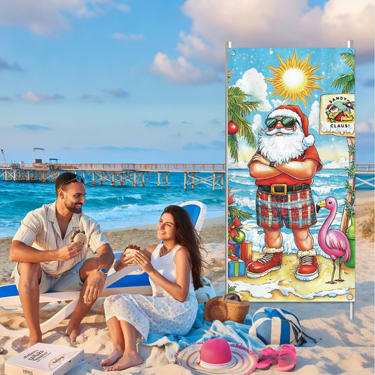 Buff Santa Hawaiian Beach Door Cover Summer Christmas Party Decoration