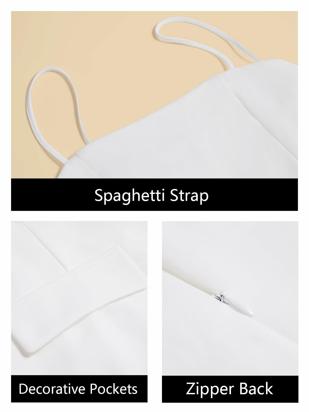 Wenrine Womens Mini Dress Spaghetti Strap Sleeveless Slim Fit White XL