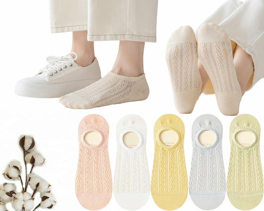 CHUNFO Womens No Show Socks Antislip Seamless Cushioned 5 Pairs Size 5.5-10