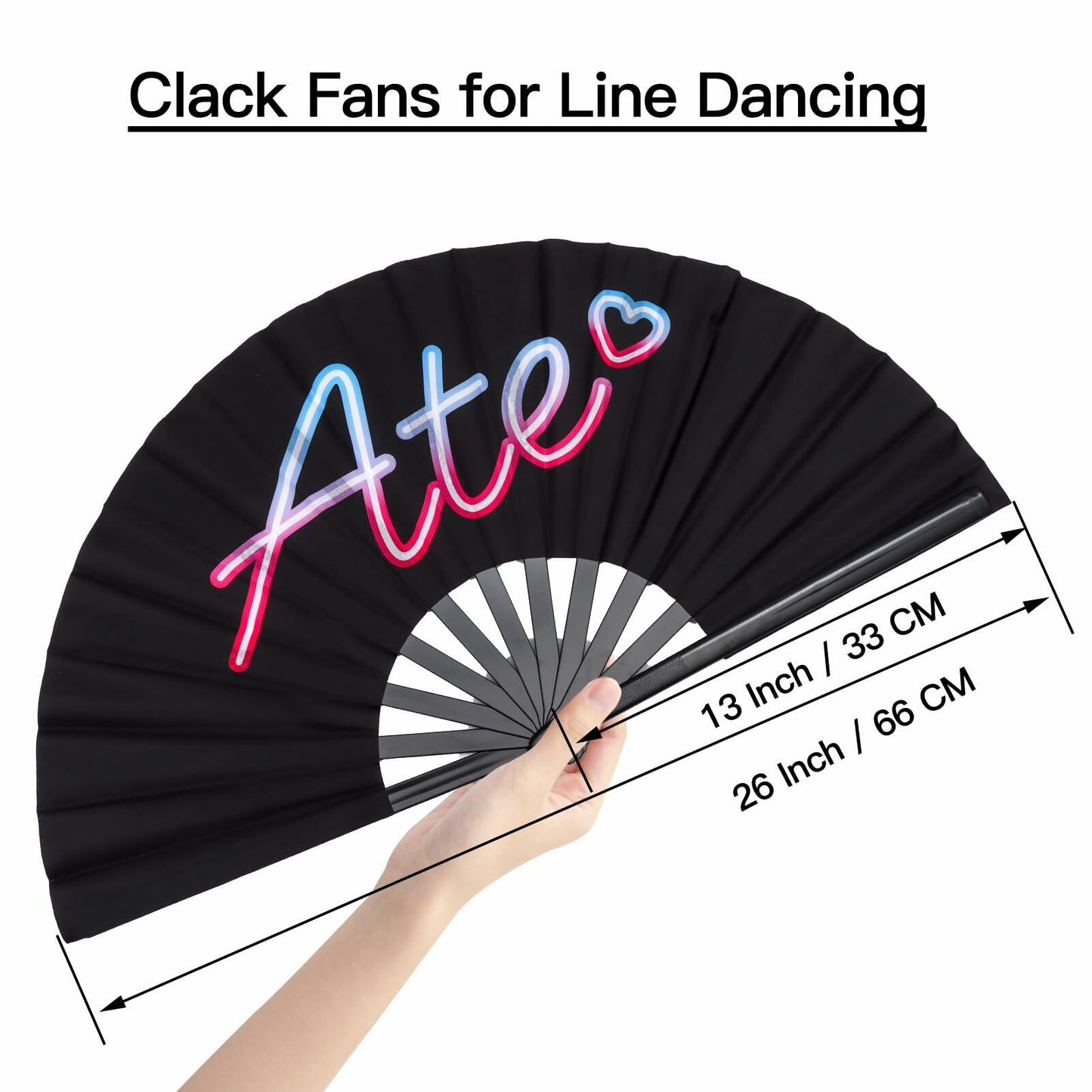 ZESTLASH 2 Pack 13 Inch Clack Popping Line Dancing Fans Large Foldable Black