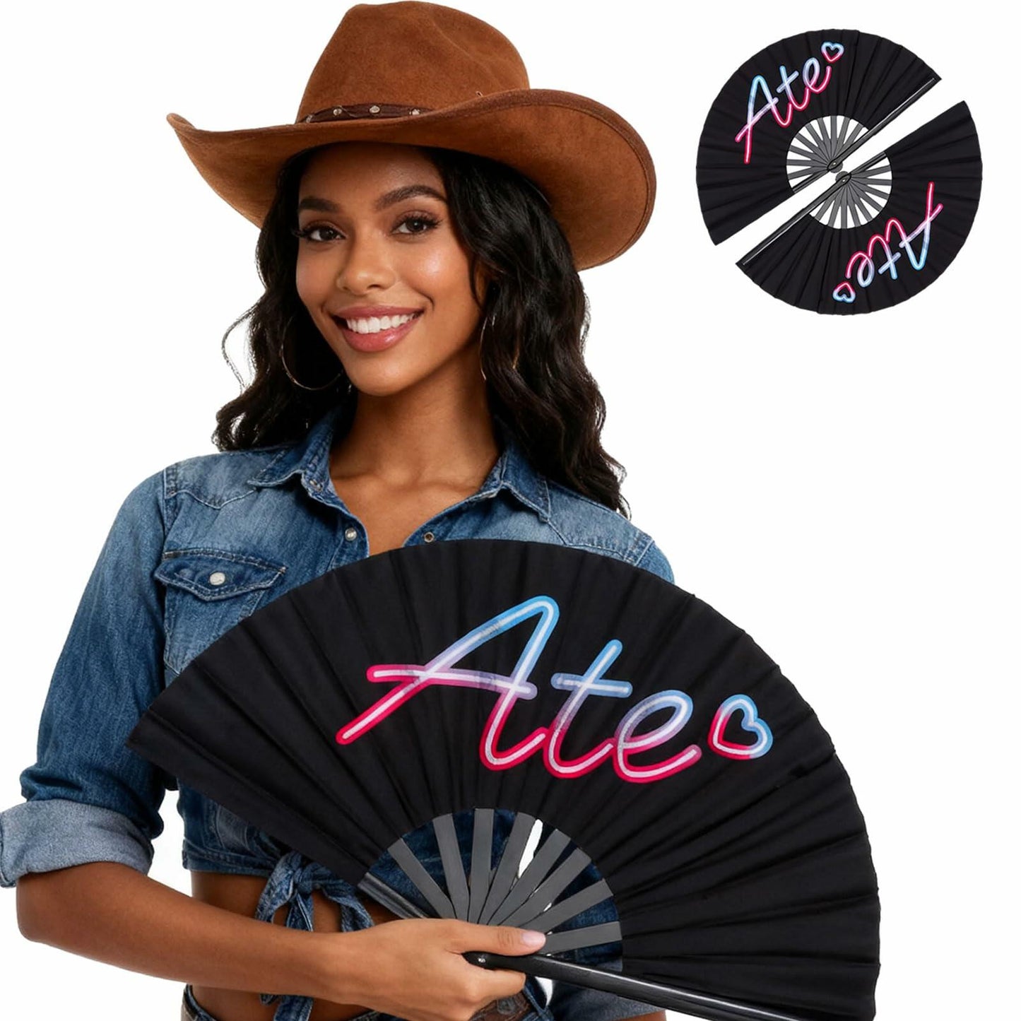 ZESTLASH 2 Pack 13 Inch Clack Popping Line Dancing Fans Large Foldable Black