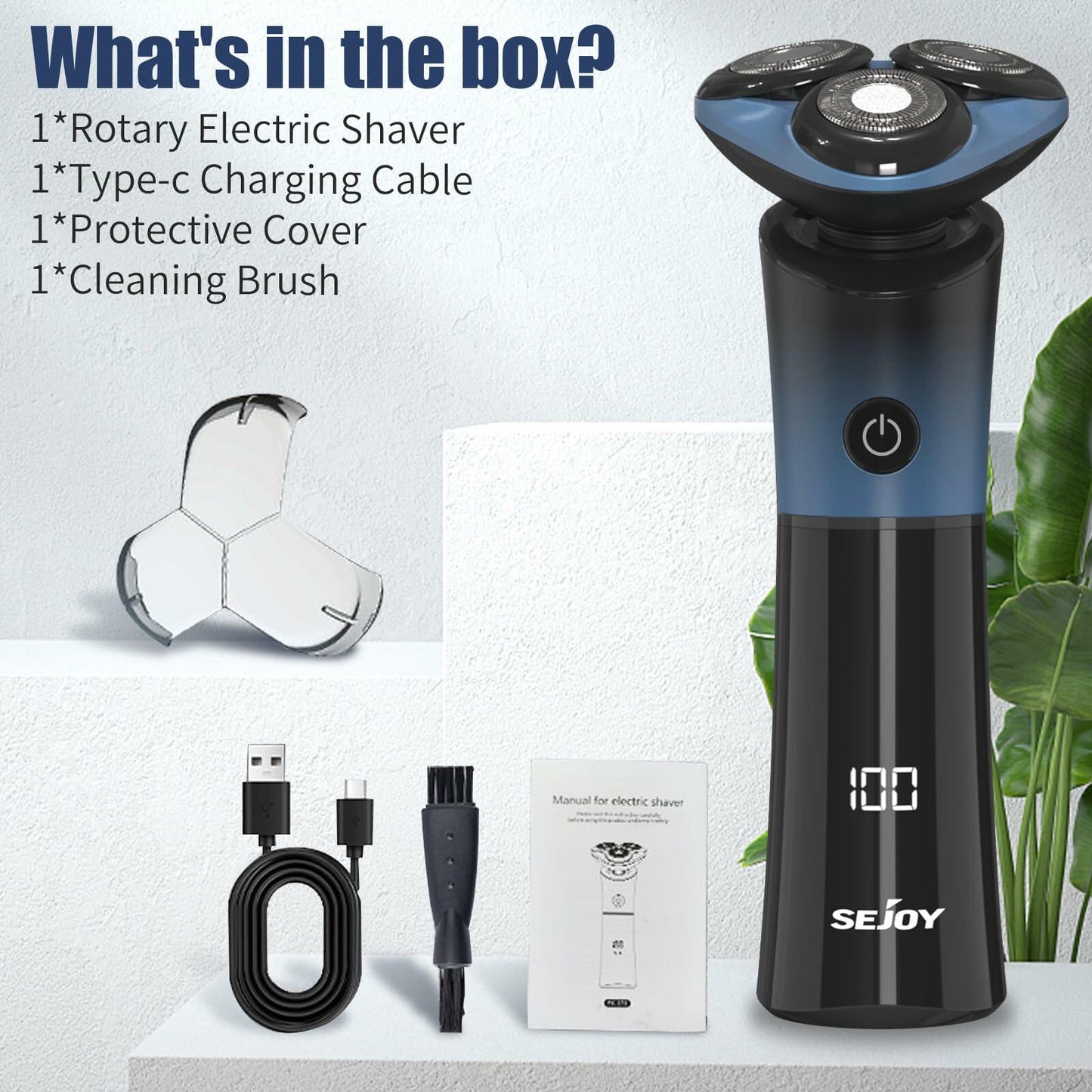 Sejoy Electric Shaver Men Rechargeable Magnetic Head IPX6 Blue