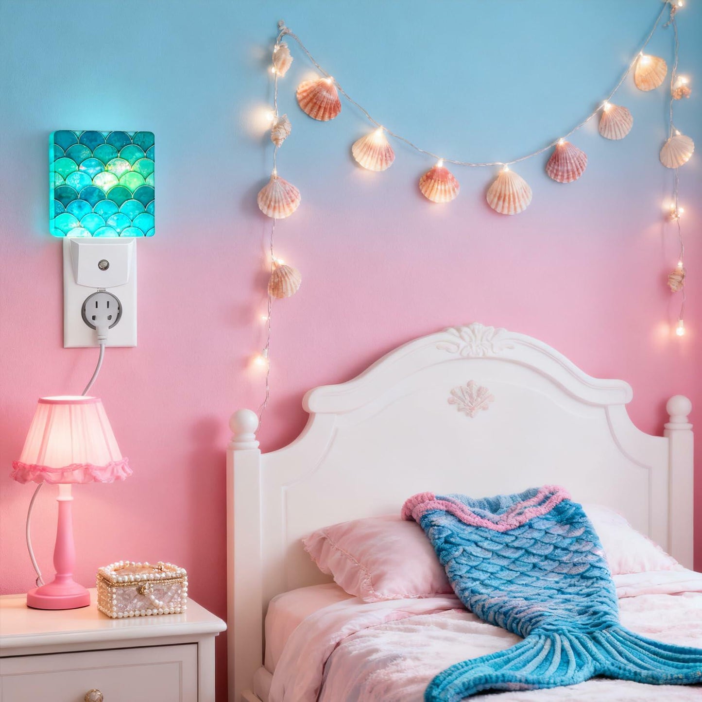 Caifujiqi Night Light Plug-in Dusk to Dawn Sensor White LED Plastic Modern