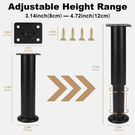 FIVEPEARS Adjustable Furniture Legs 4.72-7.08in Metal Black 4 PCS