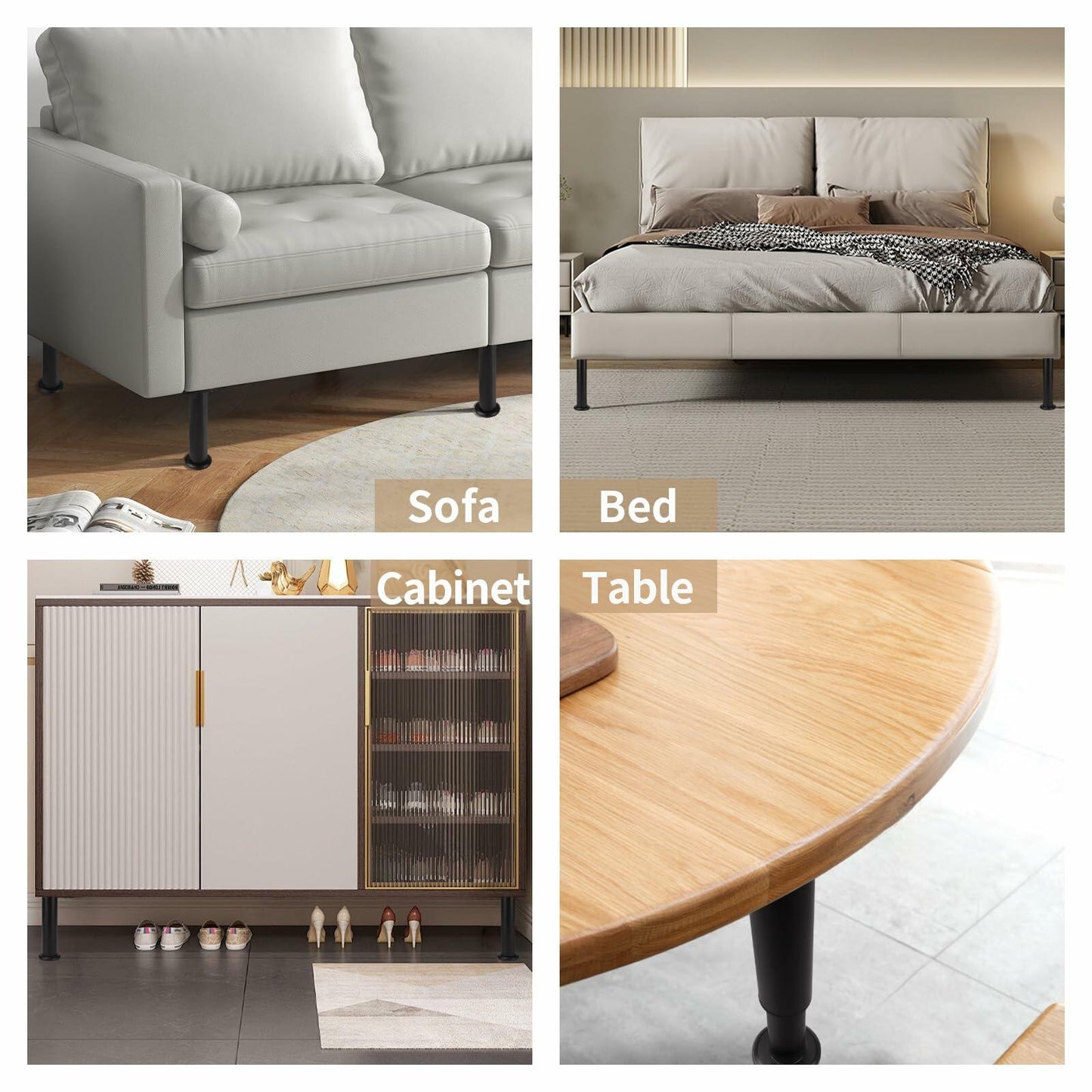 FIVEPEARS Adjustable Furniture Legs 4.72-7.08in Metal Black 4 PCS