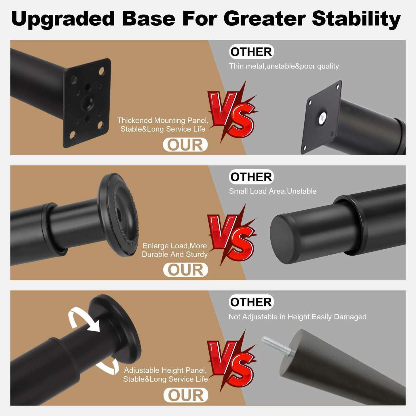 FIVEPEARS Adjustable Furniture Legs 4.72-7.08in Metal Black 4 PCS