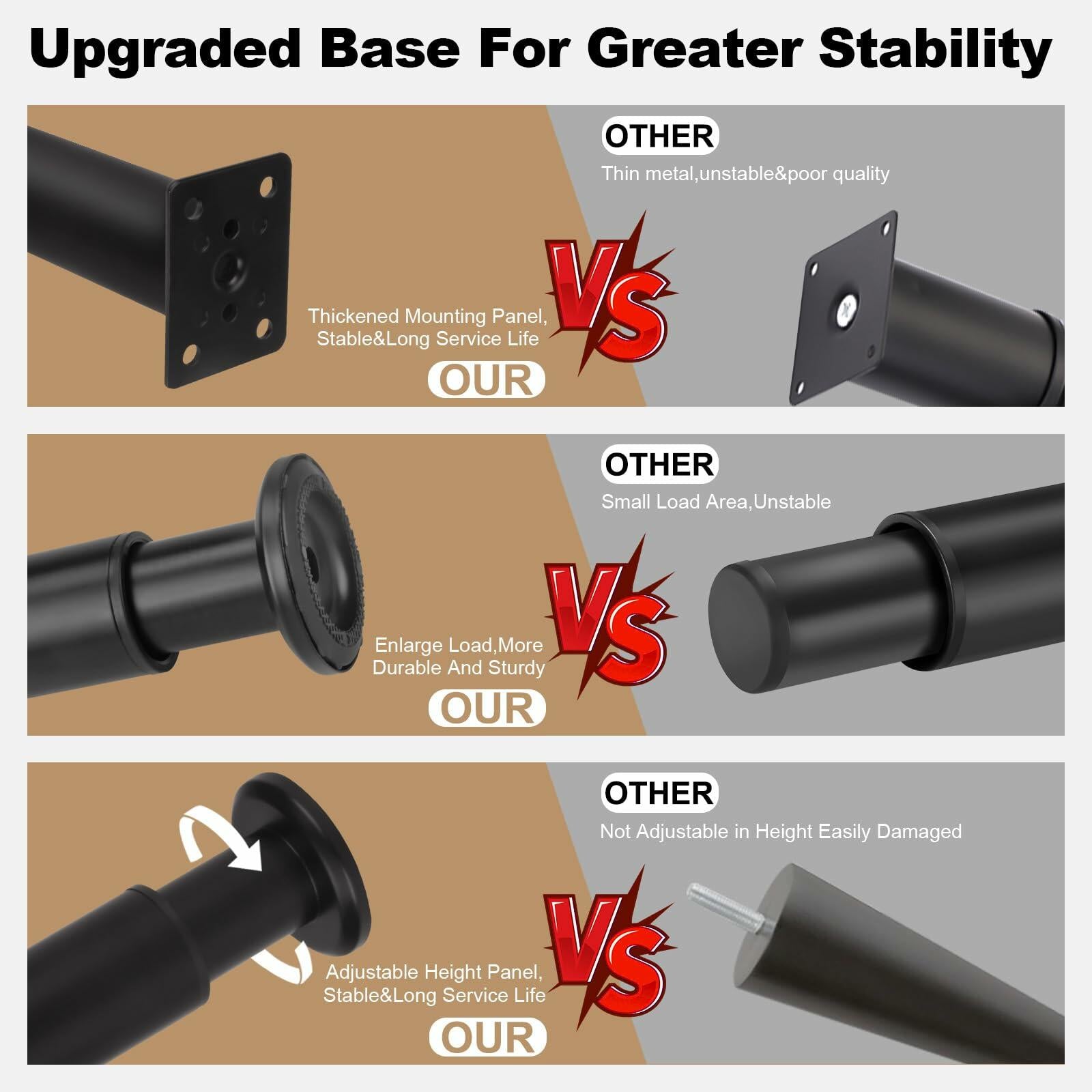 FIVEPEARS Adjustable Furniture Legs 4.72-7.08in Metal Black 4 PCS