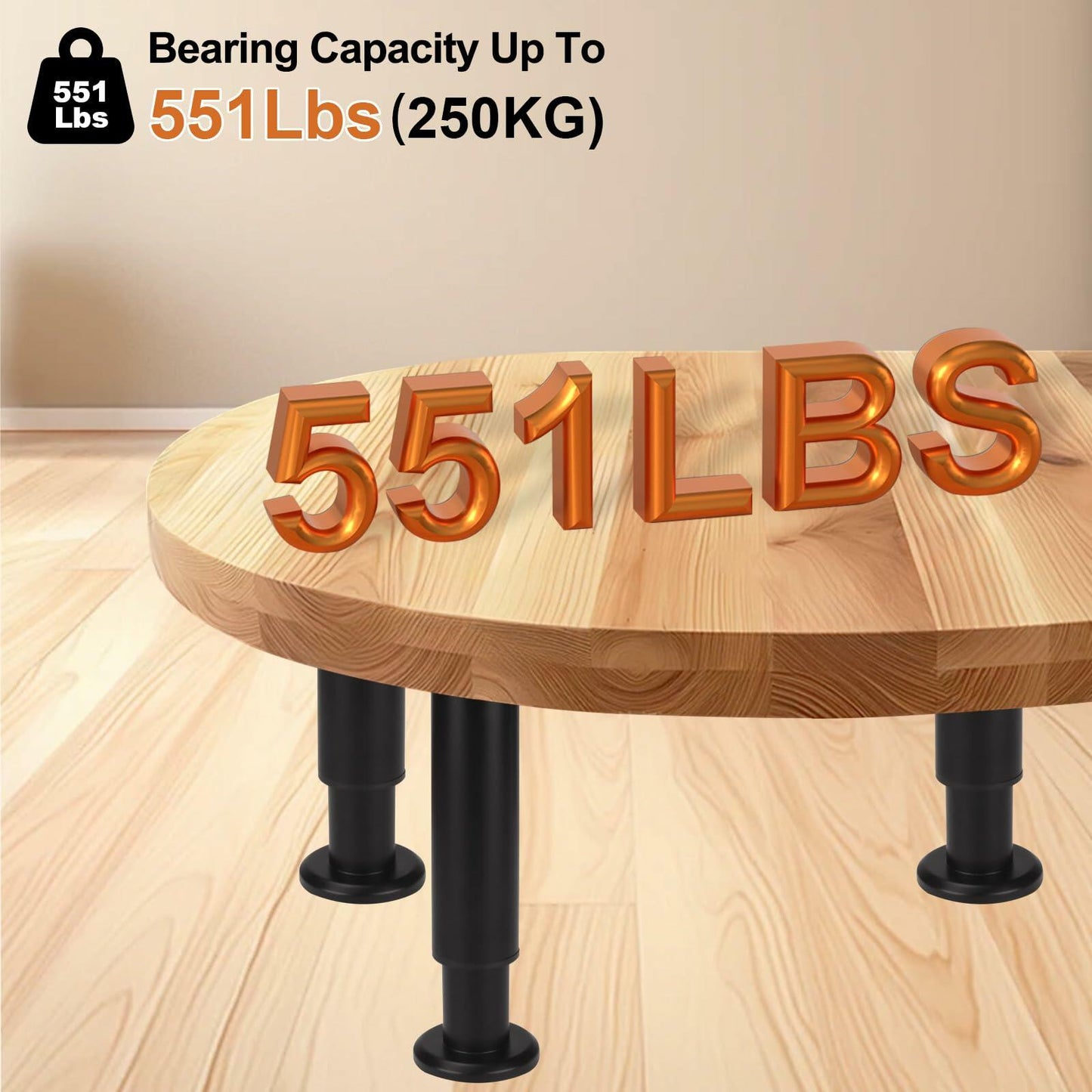 FIVEPEARS Adjustable Furniture Legs 4.72-7.08in Metal Black 4 PCS