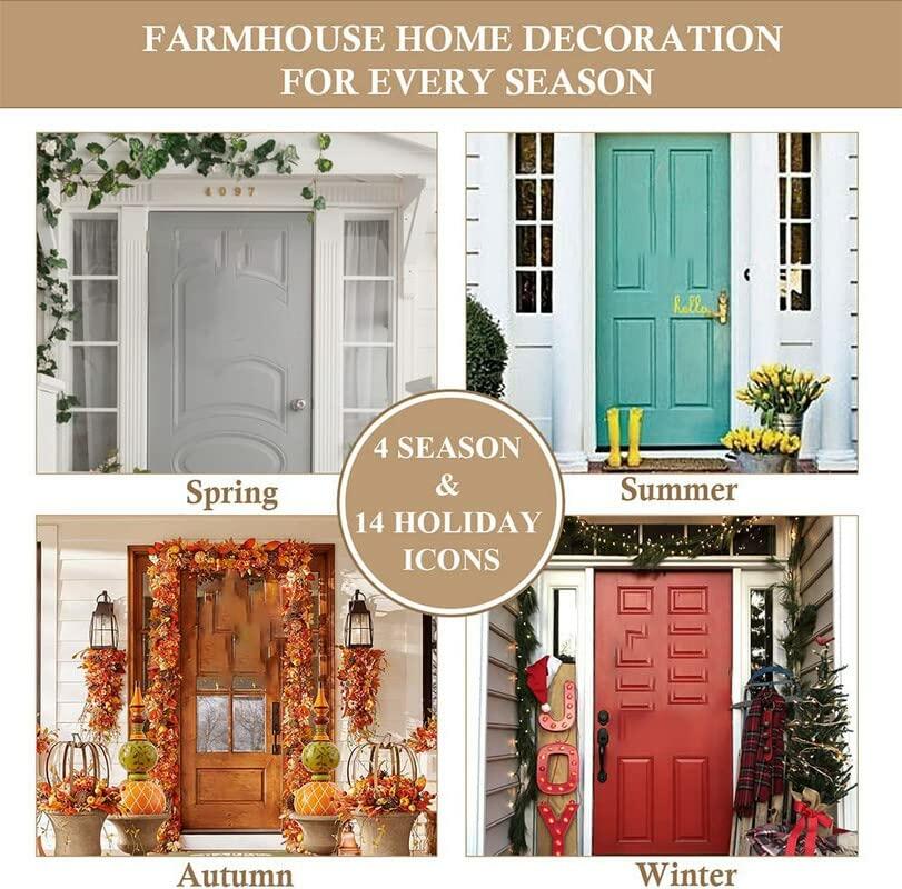 Aowotu Rustic Wooden Holiday Wreath Front Door Decor 12x12 Inch