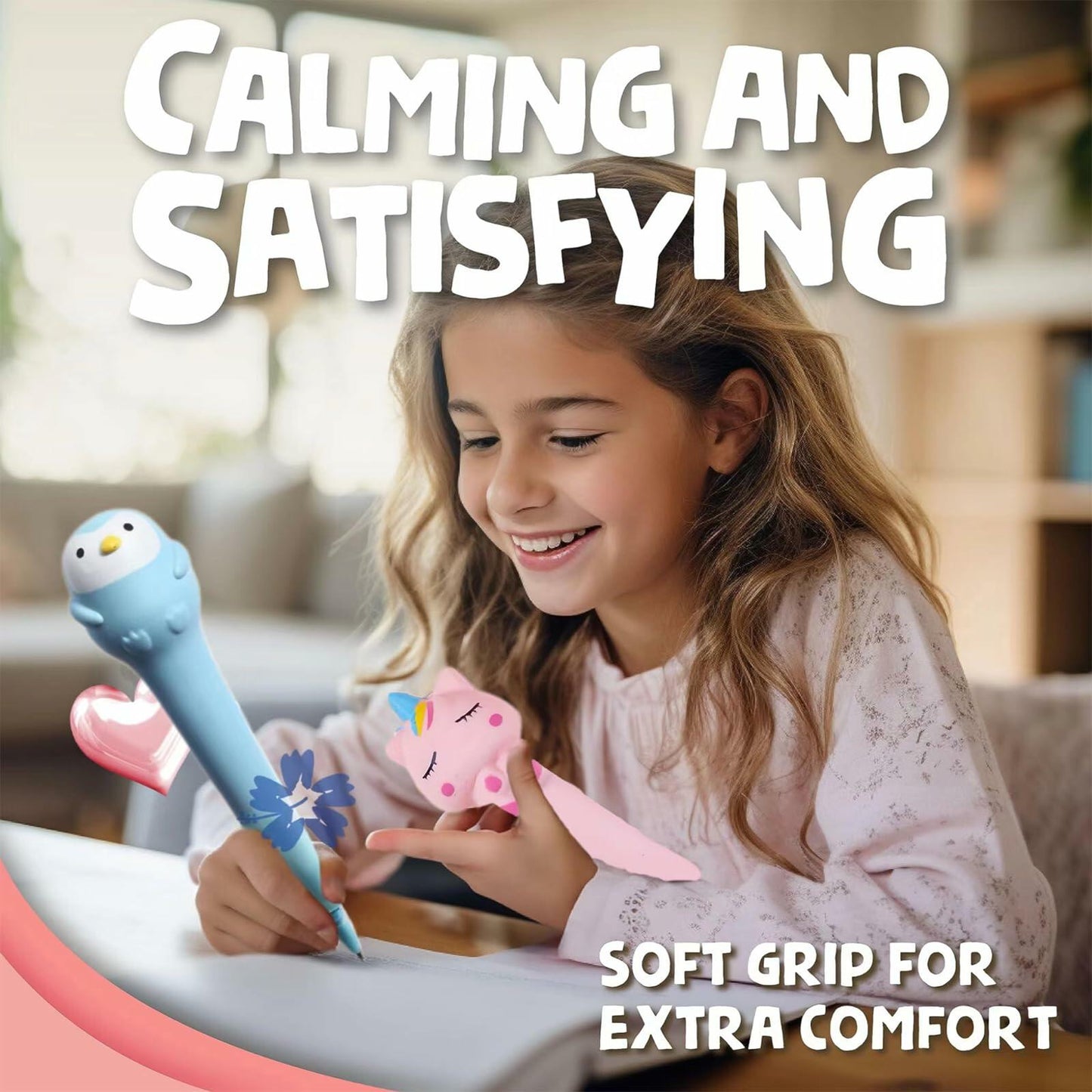 KUNHEHO 5 Pcs Kawaii Cute Pink Ink Pens 0.5mm Fine Point Soft Grip