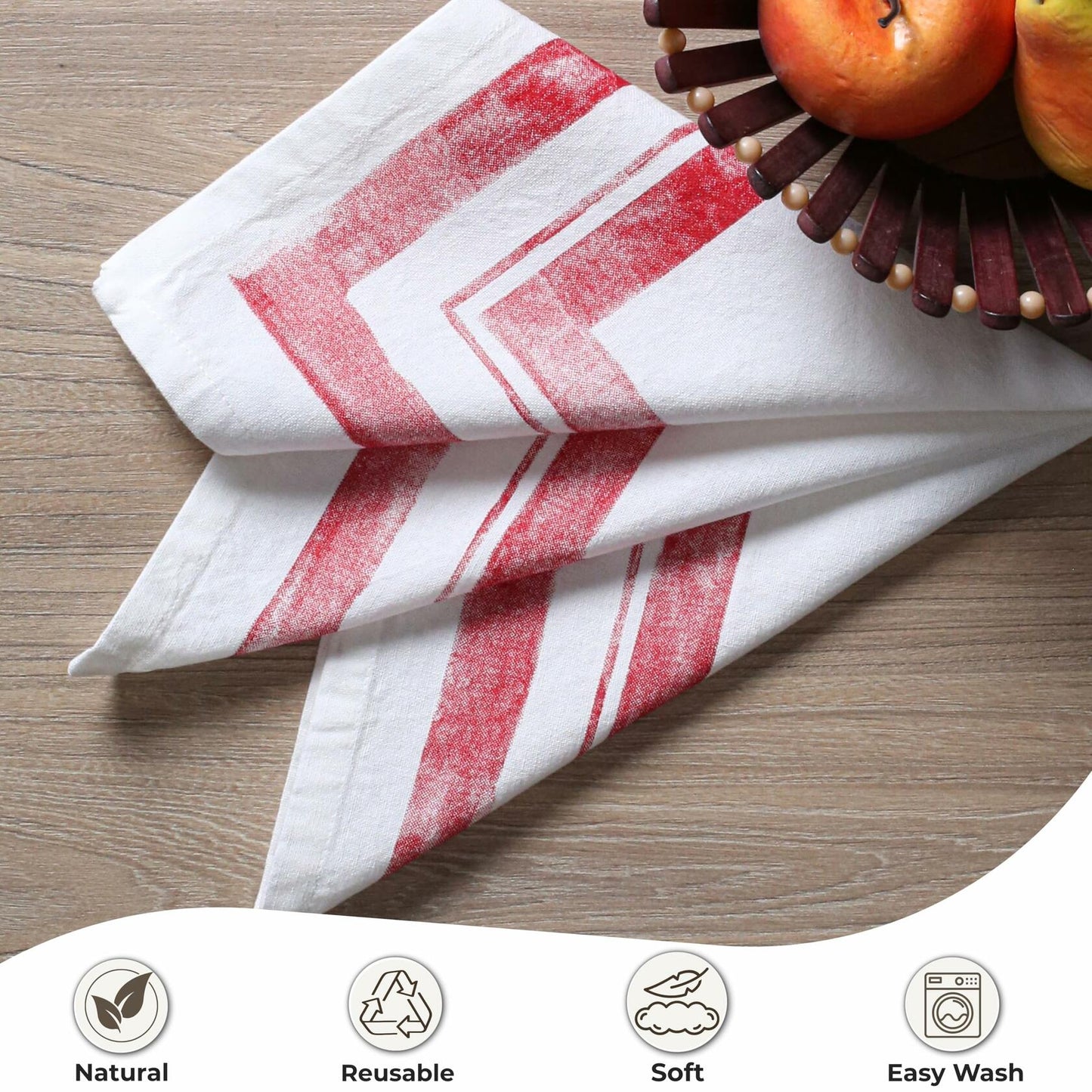 Palisa Cloth Dinner Napkins Set of 4 18x18 Inches Red Frame Border Cotton