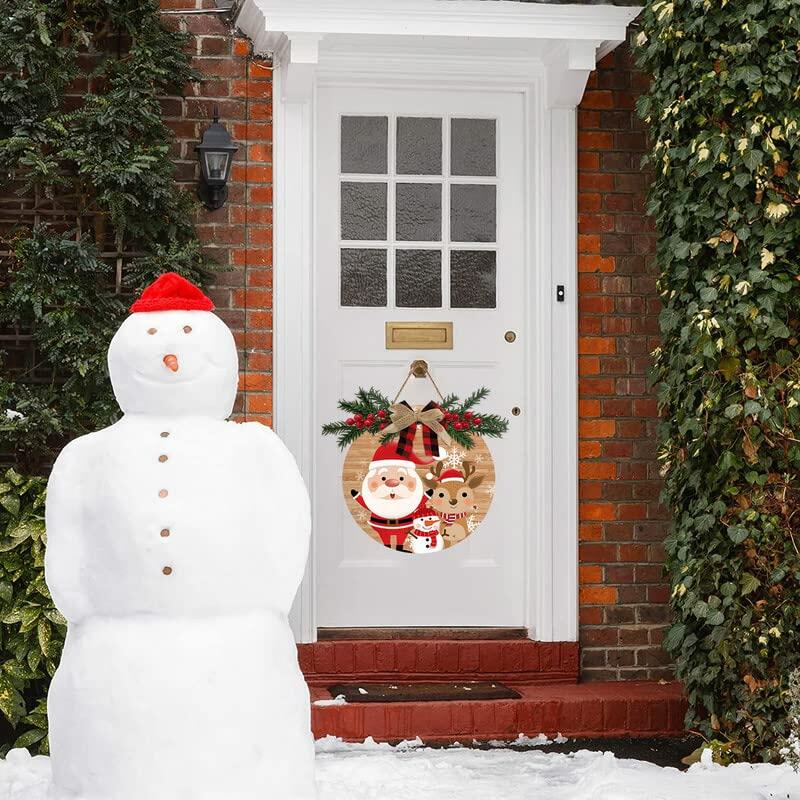 Aowotu Rustic Wooden Holiday Wreath Front Door Decor 12x12 Inch