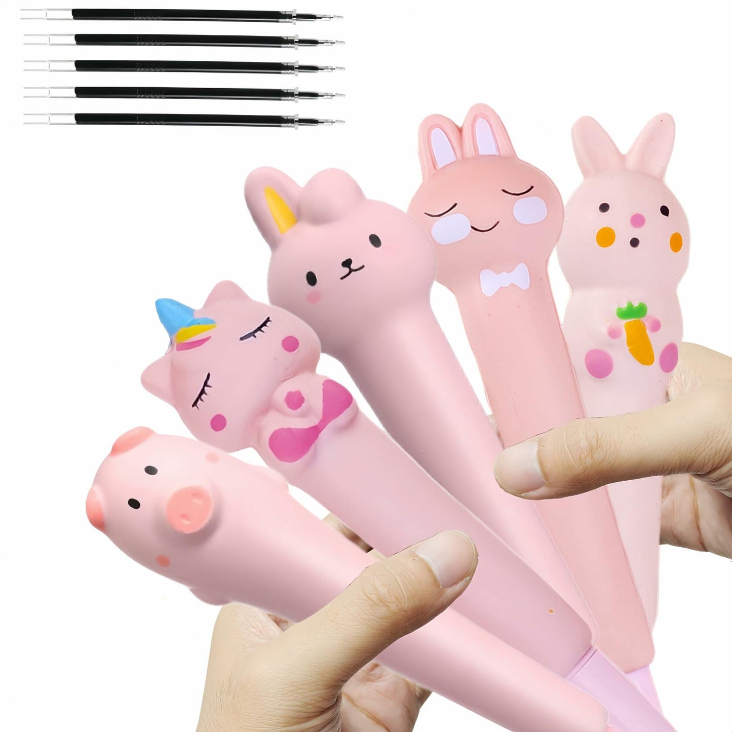 KUNHEHO 5 Pcs Kawaii Cute Pink Ink Pens 0.5mm Fine Point Soft Grip