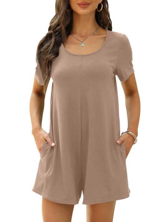 Nfsion Womens Summer Casual Short Sleeve Romper Jumpsuit Khaki Size S