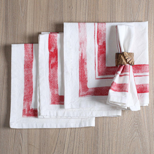 Palisa Cloth Dinner Napkins Set of 4 18x18 Inches Red Frame Border Cotton
